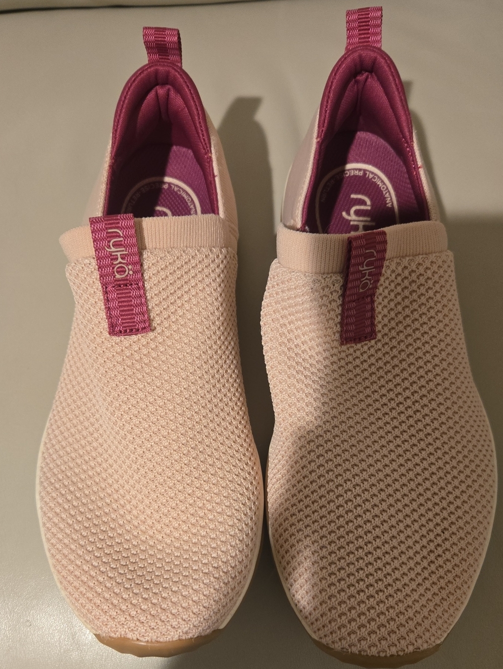 Ryka Women's Slip-On Sneakers in Light Pink with Magenta Accents